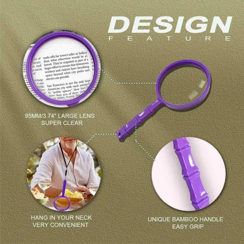 Miniatura 3 de LELE LIFE Lupa grande de 0.394 x 3.740 in para personas mayores y niños, lupa de lectura de mano única de bambú, lupa de lectura de mano para leer