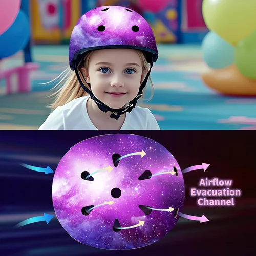 Miniatura 4 de Casco de bicicleta ajustable con gradiente de color para niños pequeños de 3-5-8-14+ años, niñas y niños. Casco para monopatín y bicicleta