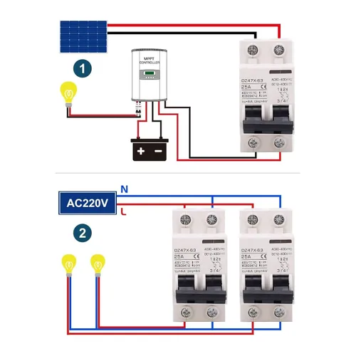 Miniatura 9 de Mini disyuntor de CA CC, disyuntor miniatura de CA CC Interruptor de desconexión 2P AC DC 25A 400V Montaje en carril DIN para solares, disyuntores