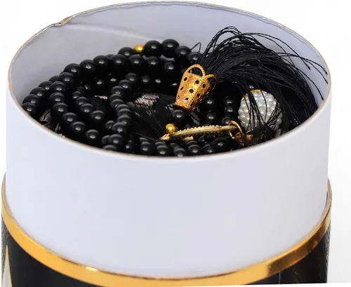 Miniatura 6 de FURKAN Juego de alfombra de oración musulmana y cuentas con elegante caja de regalo cilíndrica Janamaz Sajadah, regalo espiritual islámico perfecto
