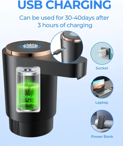 Miniatura 3 de Bomba de botella de agua, dispensador de agua eléctrico portátil para botellas de 5 galones, carga USB, interruptor automático, batería recargable