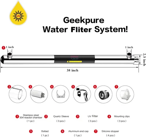 Miniatura 3 de Geekpure Sistema de filtro de agua de 3 etapas para toda la casa con carcasa transparente de 20 pulgadas, 4.5 x 20 pulgadas, 5 micrones, 1 pulgada
