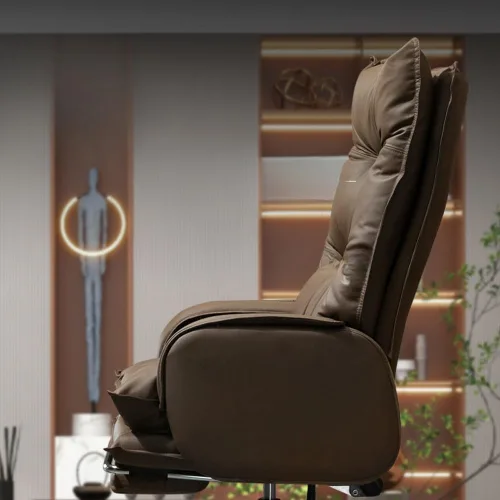Miniatura 5 de Silla de piel sintética grande y alta ergonómica, reclinable, reposapiés para juegos, altura ajustable, respaldo alto, estación de trabajo, silla