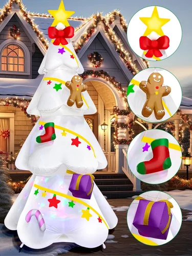 Miniatura 7 de EBANKU - Árbol de Navidad inflable de 2.7 m, decoración de Navidad para exteriores, árbol de Navidad con estrella, hombre de jengibre, luces LED