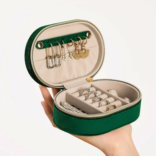 Miniatura 7 de Changsuo Joyero de terciopelo de felpa para viajes, pequeño joyero para mujeres, organizador de viaje de joyería (ébano)