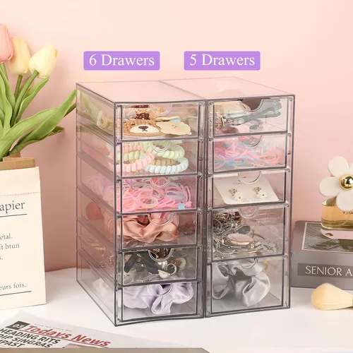 Miniatura 6 de Hipiwe Organizador de Cajones de Plástico Transparente Cajones de Escritorio con 6 Cajones Extraíbles Caja de Almacenamiento Compacta para Gabinete