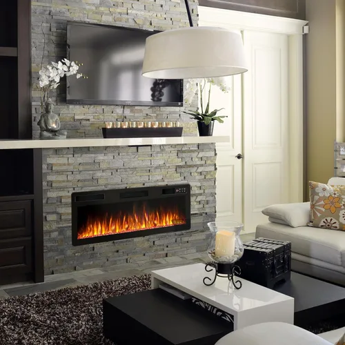 Miniatura 2 de BOSSIN - Chimenea eléctrica lineal ultradelgada y silenciosa de 42 pulgadas, chimenea empotrada y montada en pared, compatible con montantes de 2 x