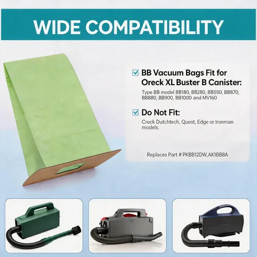 Miniatura 2 de Paquete de 24 bolsas de vacío para Oreck Compact tipo BB, bolsa de repuesto para bolsas de vacío Oreck XL Buster B, PKBB12DW BB180 BB280 BB850 BB870