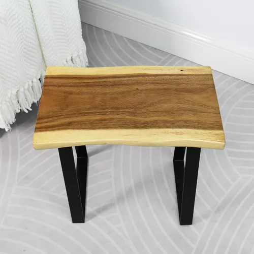 Miniatura 9 de Banco rectangular de madera natural, taburetes de entrada de madera maciza de 20 x 13 x 18 pulgadas de alto, mesa auxiliar rústica con borde vivo