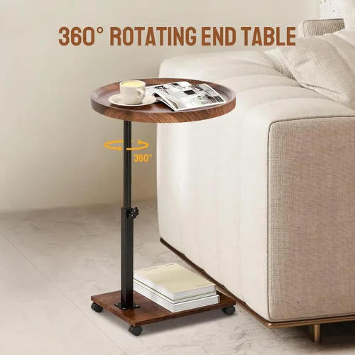Miniatura 4 de Mesa auxiliar ajustable en forma de C, mesa auxiliar con ruedas para sofá, mesa giratoria de 360° para sala de estar, dormitorio, estudio y espacios
