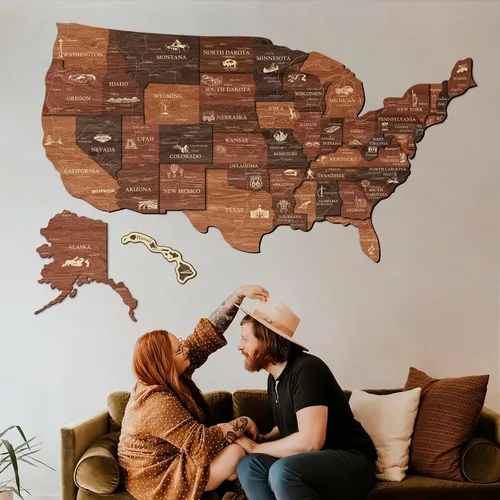 Miniatura 3 de JustLikeWood Rompecabezas de madera 3D de mapa de Estados Unidos de 16 x 9 ″ con los estados y capitales, decoraciones del 4 de julio, mapa de viaje
