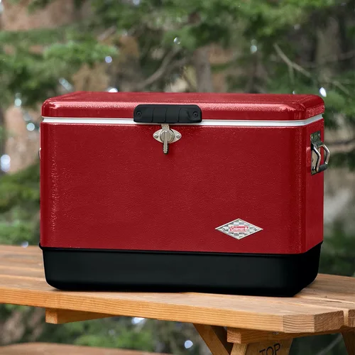 Miniatura 7 de Coleman Vintage 54qt Steel Belted Cooler, Keeps Ice Up to 4 Days, 85-Can Capacity Hard Cooler with Drain & Have-A-Seat Lid Rojo
