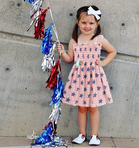 Miniatura 2 de CM-Kid Vestido para niñas del 4 de julio, vestido de verano de bandera estadounidense a rayas y estrellas, ropa patriótica para niños de 2 a 8 años
