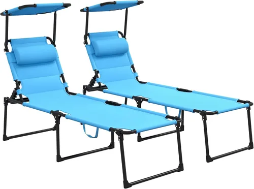 Miniatura 14 de Outsunny Sillón para exteriores, respaldo ajustable, tumbona plegable, silla de bronceado acolchada con techo parasol y reposacabezas de almohada