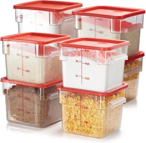 Miniatura 11 de CURTA Paquete de 4 recipientes de almacenamiento de alimentos con tapa roja - Grado comercial NSF en 5.7 L - Cuadrado, transparente, policarbonato