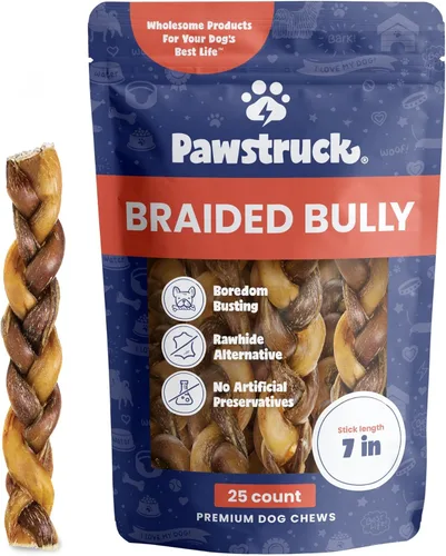 Miniatura 14 de Pawstruck Bully Sticks trenzados 100% naturales de 5 pulgadas, bolsa de 1 libra, masticables para perros de un solo ingrediente sin cuero crudo