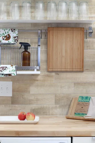 Miniatura 6 de W&S - 24 azulejos de madera envejecida beige para salpicaduras, azulejos de aspecto de madera para caravana, sala de estar, pared de acento, paneles