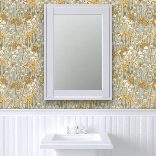 Miniatura 9 de Spoonflower Papel tapiz para despegar y pegar - Amapola Campo Pájaros Crema Neutral Naturaleza Taupe Papel pintado extraíble personalizado