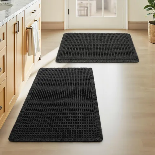 Miniatura 54 de AMOAMI Tapete de baño mejorado con diseño de gofre, súper absorbente, antideslizante, para suelo de baño, lavable a máquina, con borlas, tapetes