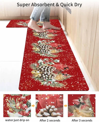 Miniatura 4 de Tapete de baño con diseño de pájaros de Navidad, antideslizante, de secado rápido y absorbente, tierra de diatomeas, para fregadero de cocina