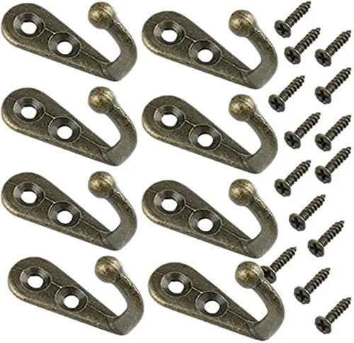 Yansanido Paquete de 24 mini ganchos de metal con doble agujero de metal en tono bronce, gancho de puerta colgante con 48 tornillos