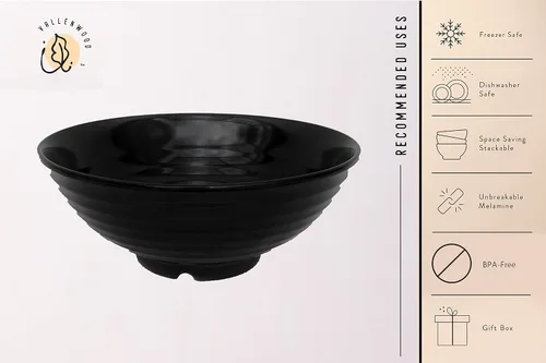 Miniatura 8 de Juego de 4 cuencos de ramen, 12 piezas Pho. Sopa japonesa asiática negra. Utensilio: cucharas y palillos. Melamina. Fideos grandes de 37 oz, arroz