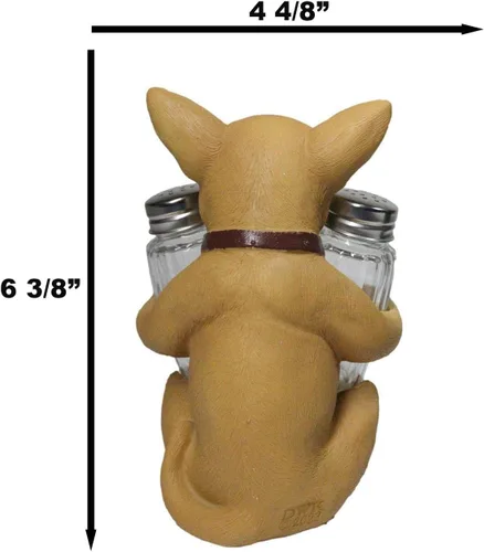 Miniatura 6 de Ebros Picante - Juego de figuras de taza de té de color marrón claro, chihuahua con collar, salero y pimienta, 6.25 pulgadas de alto, Chi Chi Taco