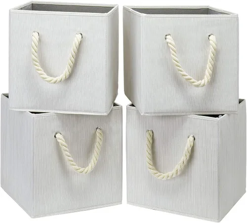 Miniatura 8 de Contenedores plegables de almacenamiento de tela de bambú gris, plegable, resistente, con asa de cuerda de algodón, para oficina en casa