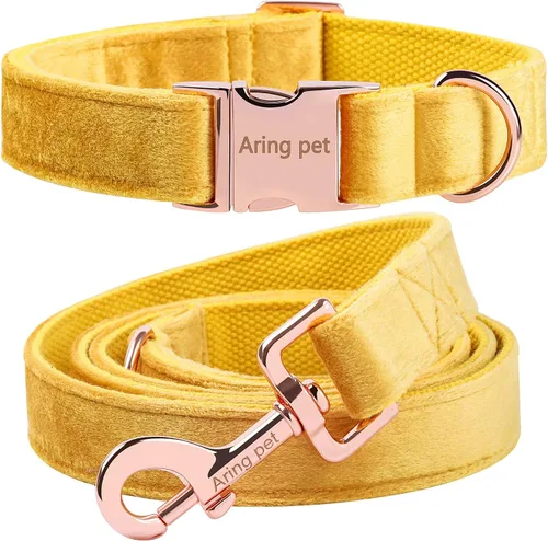 Miniatura 22 de ARING PET Juego de collar y correa de terciopelo para perro, collar y correa de perro morado suave, collares ajustables para perros Púrpura