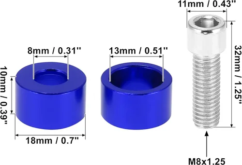 Miniatura 3 de X AUTOHAUX 9 piezas M8x1.25 Colector de escape Colector Arandelas Pernos Motor Racing Cabeza de escape Tornillos de copa Azul para Honda Civic