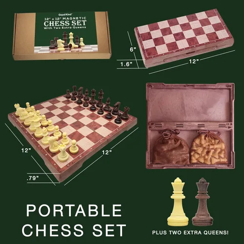 Miniatura 4 de Juego de ajedrez de viaje magnético para niños y adultos. Juego de mesa de ajedrez portátil de 12 x 12 pulgadas para principiantes y jugadores