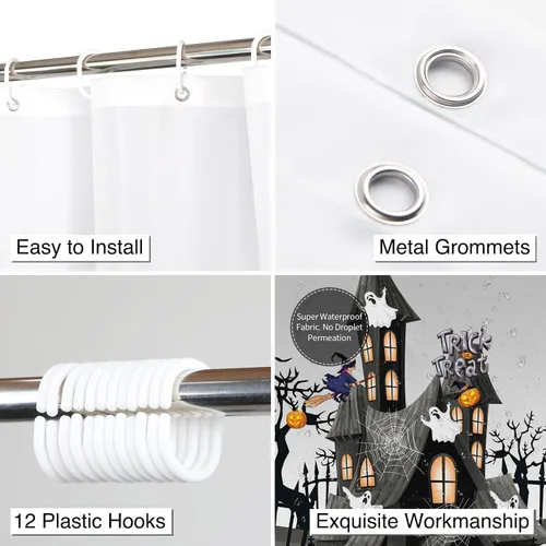 Miniatura 3 de ARESD Cortina de ducha de Halloween para baño, cortina de baño de tela de araña de casa de terror y calabaza, cortinas de ducha de poliéster