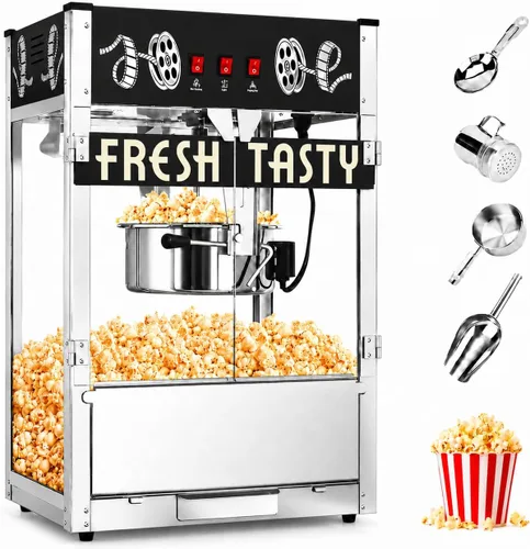 Miniatura 13 de Carro de máquina de palomitas de maíz de 8 onzas, 650 W, máquina para hacer palomitas de maíz con hervidor de acero inoxidable, máquina de palomitas