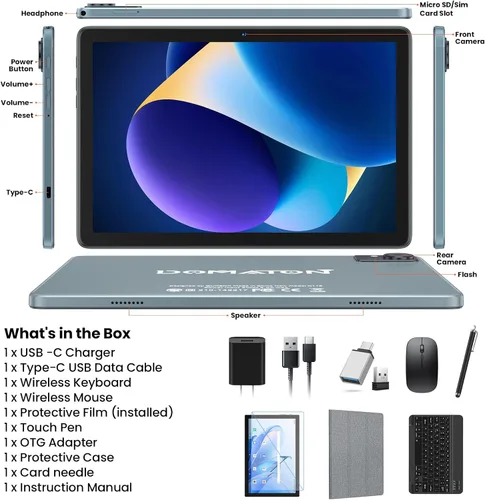 Miniatura 8 de Tableta, tableta Android 2025 con teclado de 14 GB+128 GB+1 TB expandir, tabletas celulares 4G con ranura dual SIM, tabletas 2 en 1 Octa-Core