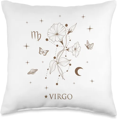 Astrology Horoscope Sign Botanical Butterfly NS Almohada del mes de nacimiento de septiembre, con diseño de flores Cottagecore Stars Virgo del