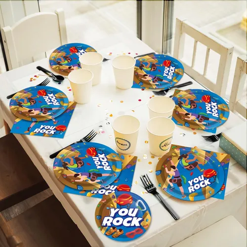 Miniatura 7 de 96 piezas de platos y servilletas de fiesta de escalada en roca suministros de vajilla desechable para camping, mesa de cena y postre para fiestas