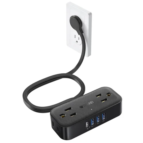Miniatura 11 de TROND Regleta de alimentación de enchufe plano de 5 pies, cable de extensión plano pequeño con múltiples tomas, 4 puertos de CA y 4 puertos USB