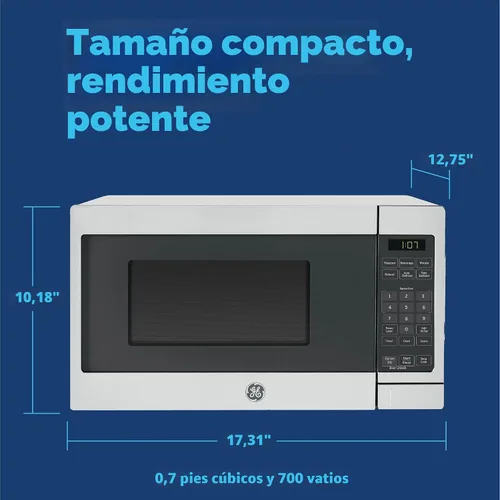 Miniatura 2 de Horno microondas compacto de GE para encimera, de 0.7 pies cúbicos, capacidad de 700 vatios, 6 configuraciones de cocción automática, tecnología