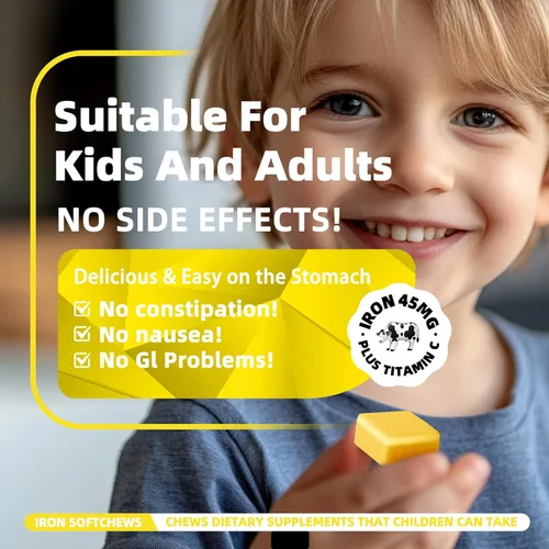 Miniatura 3 de Suplemento masticable suave de hierro con vitamina C Sabor a piña Sin gluten Suplemento de hierro para mujeres, hombres y niños 60