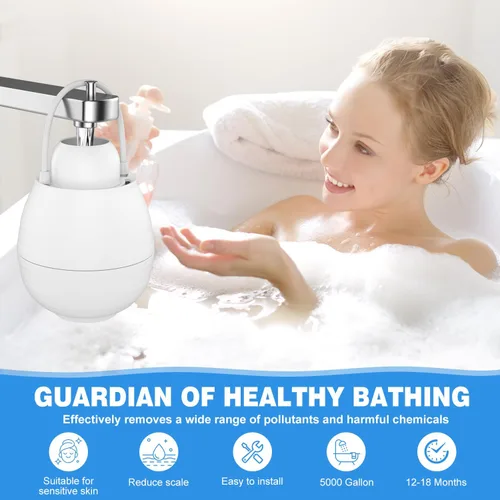 Miniatura 2 de Filtro de agua de baño para grifo de bañera y fregadero, piezas de repuesto, 8000 galones de filtración ｜ Elimina cloro, flúor y contaminantes, Rosa