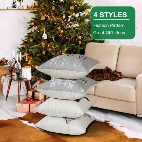 Miniatura 5 de OTOSTAR Juego de 4 fundas de almohada de Navidad de 45.7 x 45.7 cm, decoración navideña de granja, fundas de almohada de Navidad Joy Xmas Tree Let