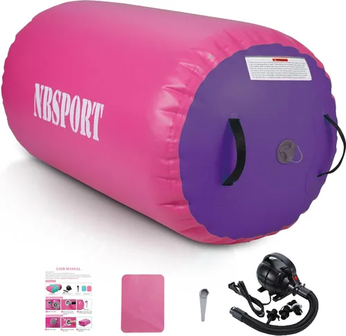 Miniatura 16 de Air Barrel - Barril de Aire Rodillo de Gimnasia para Entrenador de Flic Flac Hacia Atrás, Colchoneta de Aire con Bomba para Entrenamiento de Rosa +