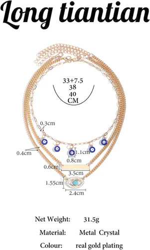 Miniatura 7 de Long tiantian Collares de mal de ojo para mujer, collar con dije de mal de ojo en capas de oro para niñas, bohemio, playa, media luna, malvado