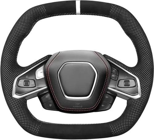 Miniatura 16 de MEWANT Funda para volante de automóvil de piel auténtica y gamuza cosida a mano para Chevrolet Stingray Z06 Corvette (C8) 2020-2022