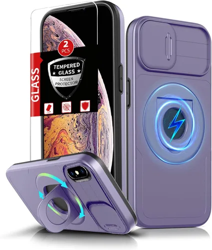 Miniatura 29 de Funda magnética para iPhone 11 Pro compatible con carga inalámbrica MagSafe, con 2 protectores de pantalla, anillo kickstand de 360° integrado +