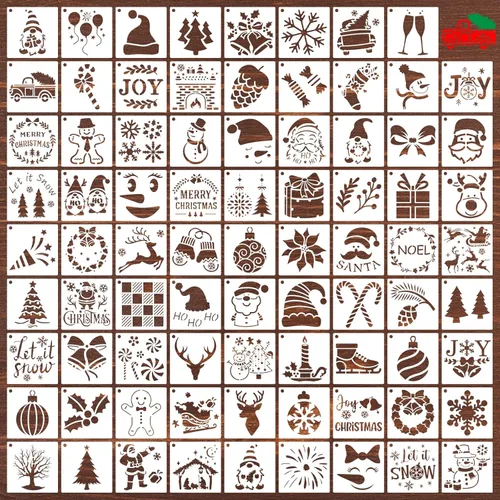 80 plantillas de Navidad de 6 x 6 pulgadas para pintar sobre madera, adornos reutilizables de Feliz Navidad, copos de nieve, plantillas de