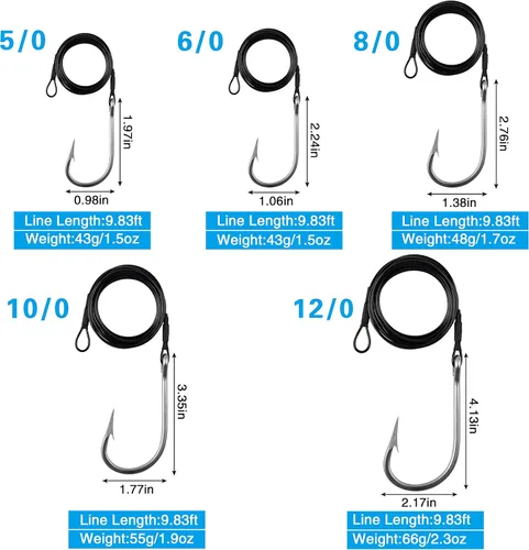 Miniatura 3 de Plataforma de tiburón de pesca, 2 unidades de aparejos de líder de pesca de surf con ganchos de atún y tiburón, cable de acero inoxidable, gancho