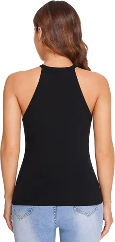Miniatura 2 de Verdusa Top halter ajustado sin mangas de malla transparente de contraste para mujer