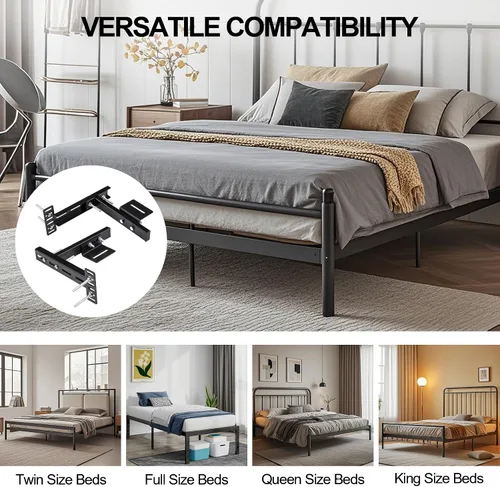 Miniatura 7 de Paquete de 2 soportes de cabecera ajustables para base de cama, kit de soportes de cabecera de metal para marco de cama, kit de extensión de estribo