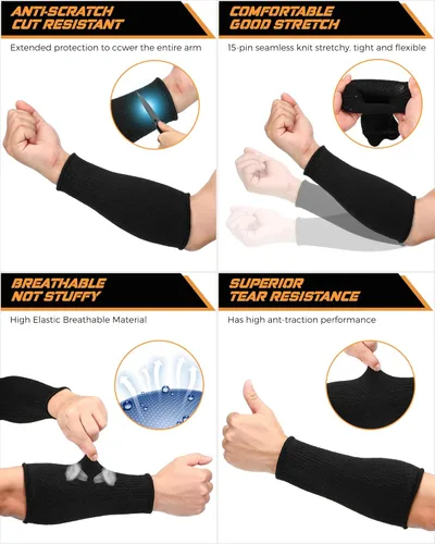 Miniatura 6 de Geyoga 2 pares de mangas resistentes a los cortes, protección de brazos, nivel 5, fundas protectoras de seguridad, protectores de brazos para Negro